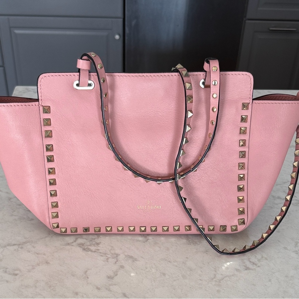 Valentino Pink Rockstud Leather Tote